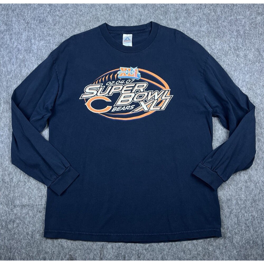 Vintage Super Bowl XLI 2007 Men's T-Shirt Chicago Bears Long Sleeve Size XL